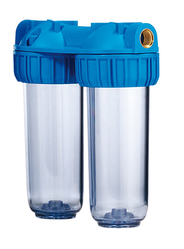 картинка Фильтр воды на трубу двойной BR10B4, с прозрачными колбами и металлическим соединением, диаметр резьбы 15мм