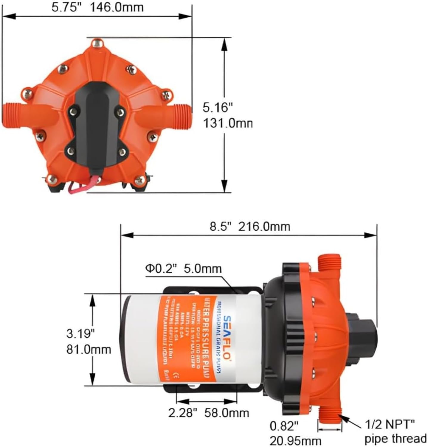 картинка Cамовсасывающий насос с датчиком давления SFDP1-040-060-55 (12VDC, 11A, 60 psi/4,2 бар, 15 л/м, 1/2" резьба)