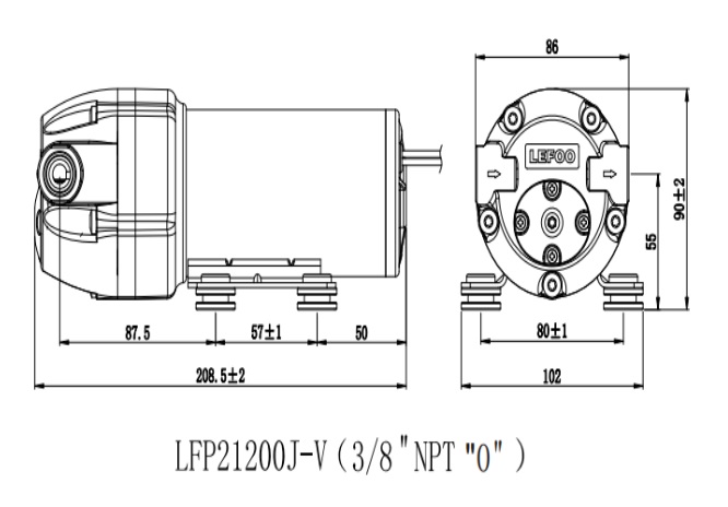 картинка Насос для очистителей воды Pump 1200  LFP21200J-V1 (36VDC, 5A, 188psi/13 бар, 5,5 л/м, 1200Gal., 3/8"резьба) 