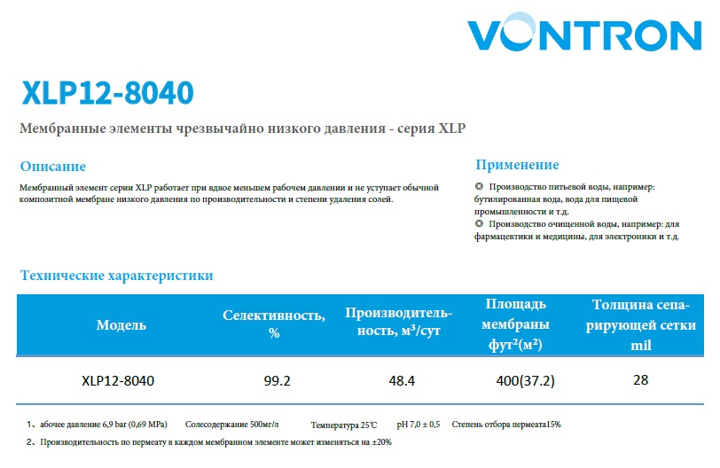 картинка Мембрана обратного осмоса Vontron XLP12-8040
